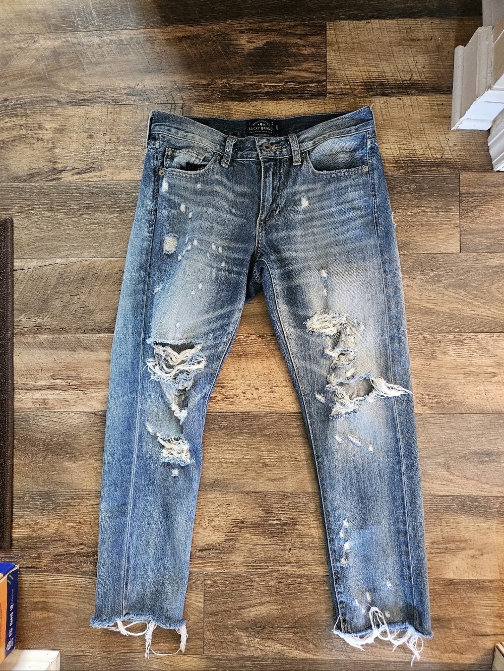Distressed Blue Denim Ripped Jeans